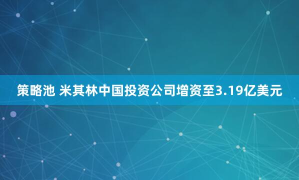 策略池 米其林中国投资公司增资至3.19亿美元
